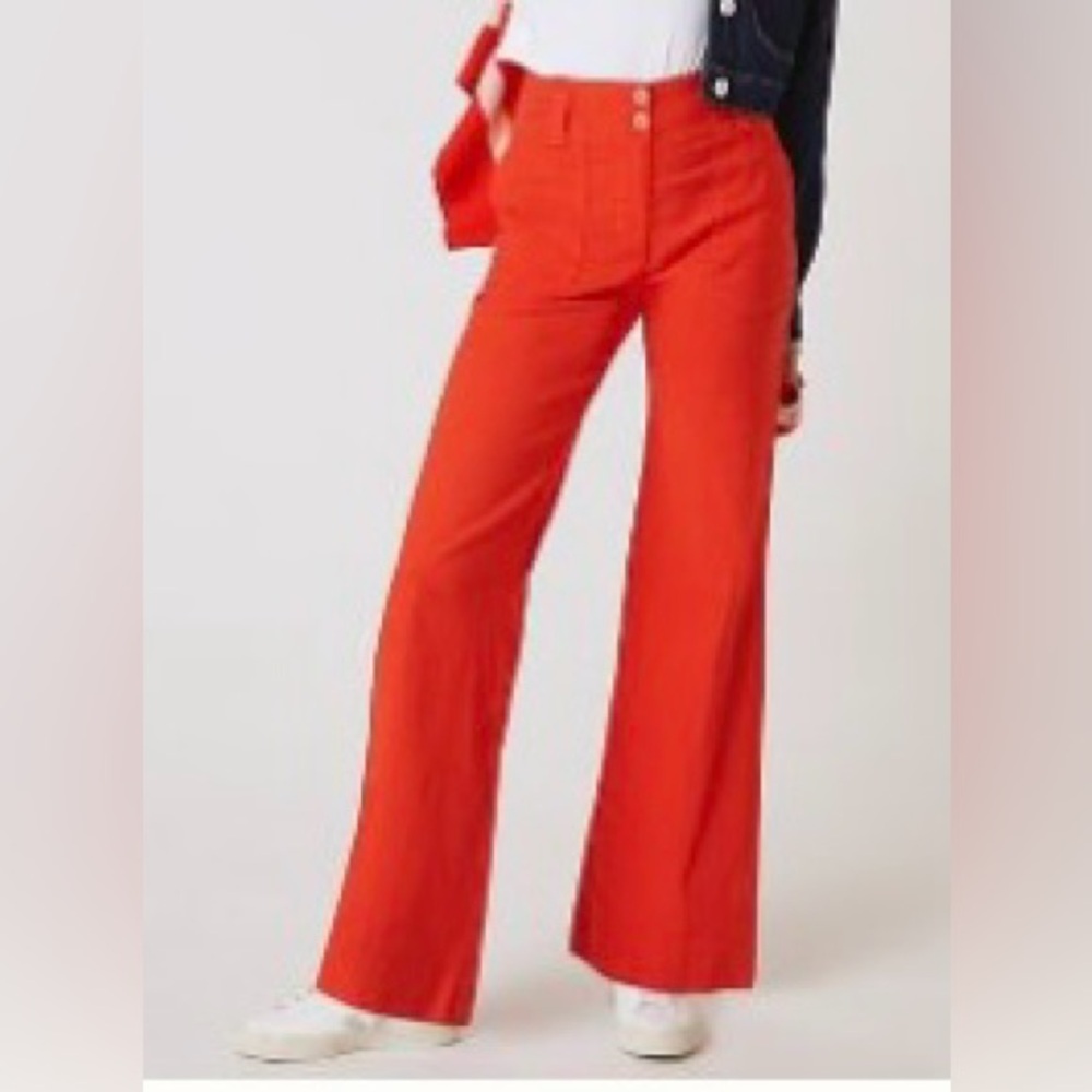Maeve Wide Leg High-Rise Pants in Bright Red-Orange